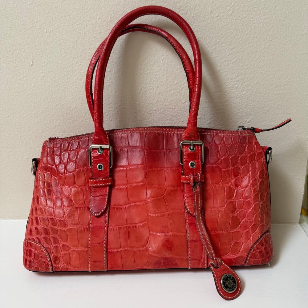 Dooney & Bourke Shoulder Bag Nile Collection Pink Red Croc Embossed  Leather